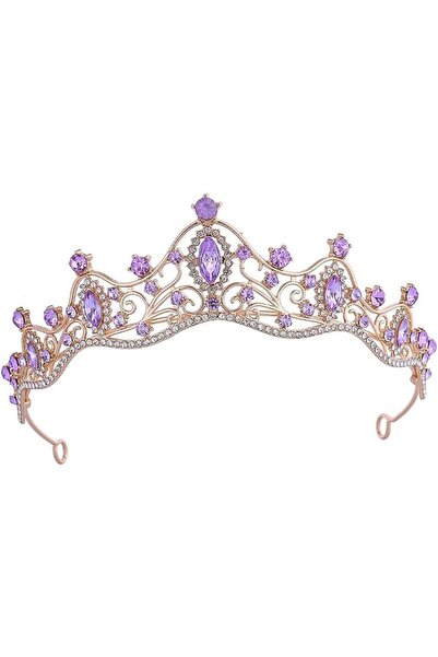 wisfunlly Gold Tiara Crown with Purple Crystal for Women Girl, Hypoallergenic...