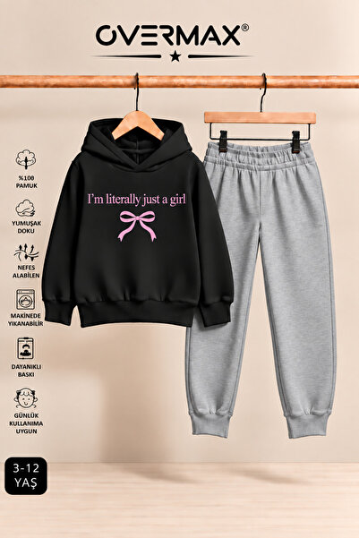 OVERMAX طقم بدلة رياضية بقلنسوة مطبوع عليها Just a Girl للفتيات - من 3 إلى 12...