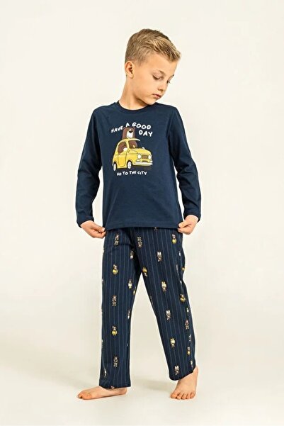 YUYİ Arnetta 100% Cotton Crewneck Boys' Long Sleeve Pajama Set