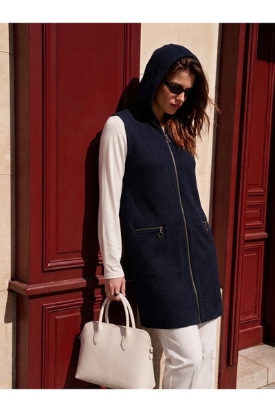 onno style women Hooded Steel Knitted Long Tricot Women's Vest