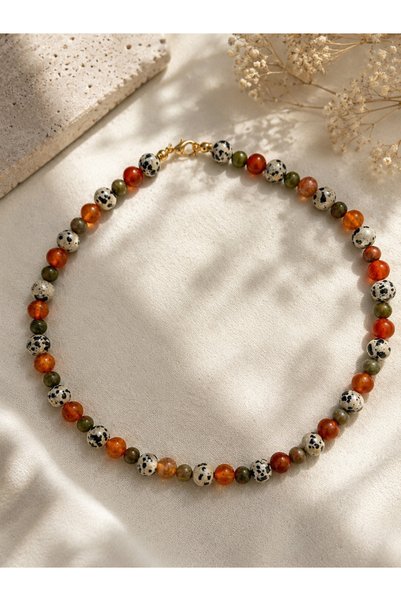 Anetta Jewelry Kadın renkli doğaltaşlarla çevrili toprak tonlarında (jasper,D...