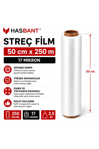 Palet Streç Film Şeffaf 50 Cm X 250 M 17 Mikron 2,5 Kg