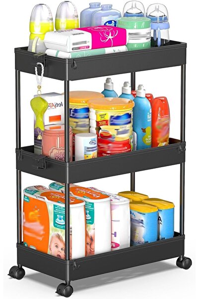 Chulovs Rolling Utility Storage Cart, 3‑Tier Mobile Bathroom Organizer Trolle...