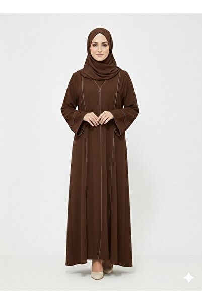 RIZQE Rizqé Espresso Taupe Minimalist Modest Structured Panel Abaya