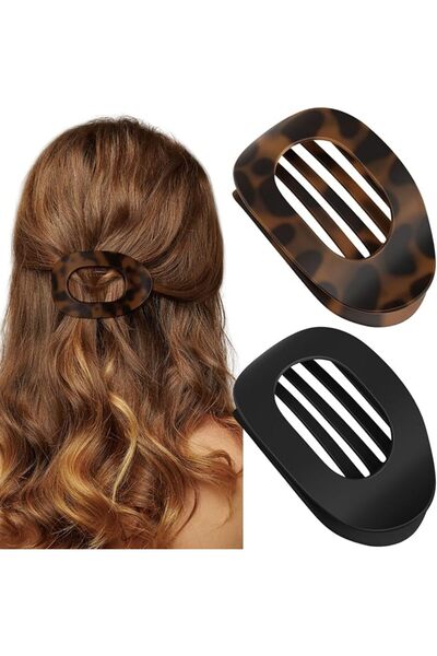 GENERAL 2 PCS Flat Hair Clips, French Round Lay Down Claw Clips for Women Gir...