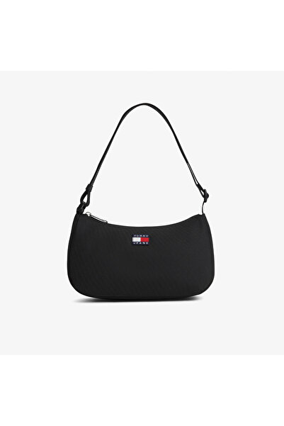 Tommy Hilfiger Γυναικεία εμβληματική μαύρη τσάντα με ρυθμιζόμενο λουράκι, λογ...