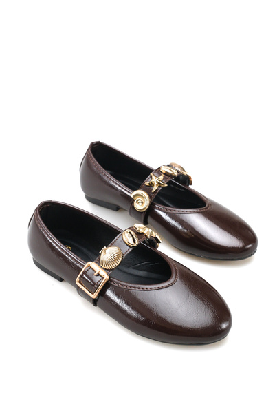 Riccon Larissa Gala Women's Ballerinas 0012602 Brown Wrinkled Patent Leather
