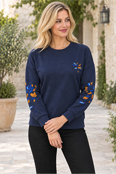 AQE FASHION Γυναικείο πουλόβερ με στρογγυλή λαιμόκοψη, μακρύ μανίκι, μοτίβο μ...