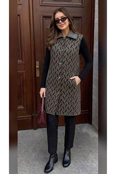 onno style women Patterned Steel Knitted Long Knitwear Women's Vest Coat