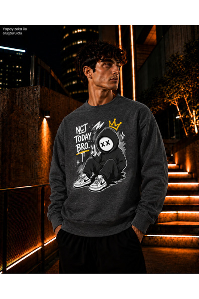 caddekombin Men's Hooded Masked Figure Crew Neck Casual Regular Fit Sweatshirt