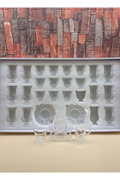 ALQANNAS Tea Glasses + Coffee Cup with Base and Saucer Crystal Glass Set 36Pcs