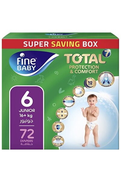 Fine Baby 7 حفاضات مقاس 6 جونيور (16+ كجم) - عبوة تحتوي على 72 حفاضة