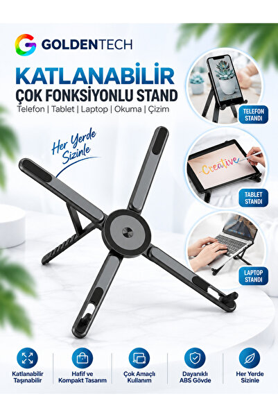 Golden Tech 4'ü 1 Arada Manyetik Alüminyum Laptop Tablet Telefon Standı Tripo...