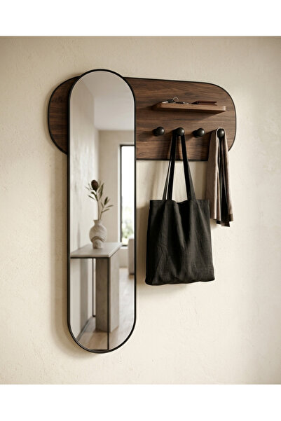 PLUS40 Modern Wall-Mounted Entryway Mirror with Shelf and Coat Rack