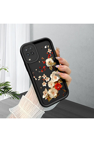 PATTERNOVA Samsung Galaxy M12/A12 Uyumlu Retro Kamelya Dalı Çizim Kılıf, Zari...