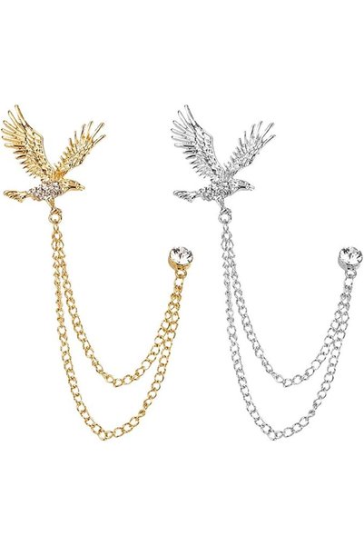 ASKIND 2 Pcs Men's Eagle Brooch Lapel Pin, Badge Hanging Chains Collar Brooch...