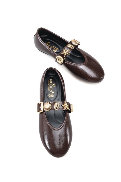 Riccon Larissa Gala Women's Ballerinas 0012602 Brown Wrinkled Patent Leather