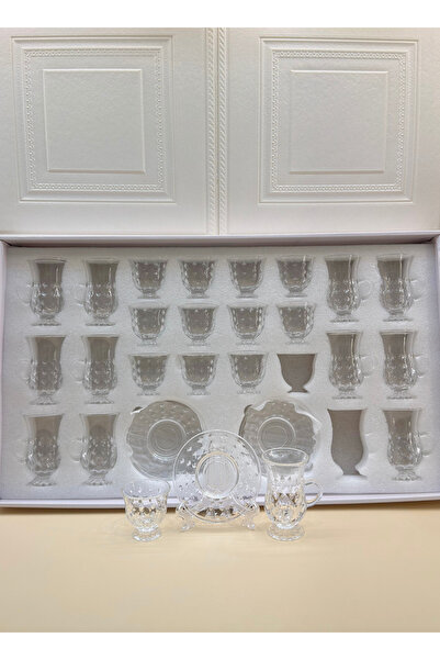 ALQANNAS Tea Glasses + Coffee Cup with Base and Saucer Crystal Glass Set 36Pcs