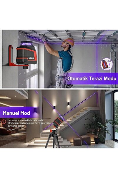 KOBB KBL30P 3.7V Li-ion Yatay 360° ve Dikey Otomatik Hizalamalı Mor Işık Profesyonel Çizgi Lazer
