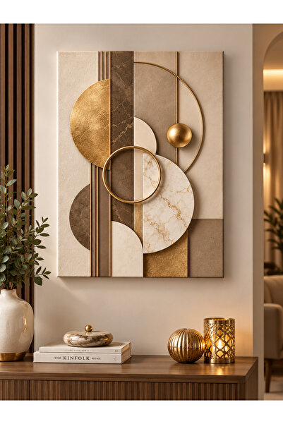 theworkshop Modern Geometrik Kanvas Tablo 30x40 cm | Gold Varaklı Dekoratif D...