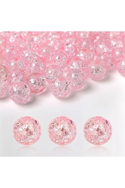 KASTWAVE Pink Glass Beads, 400 Pcs 8mm Pretty Smooth Loose Round Glass with 2...