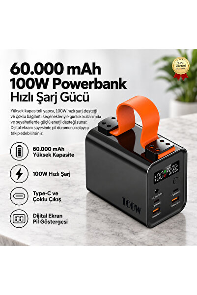 hızlı store Powerbank 60.000 mAh 100W Hızlı Şarj Type-C Dijital Ekranlı Taşın...