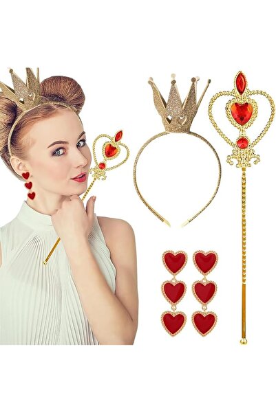 AZONEE 3 Pcs Gold Queen Costume Accessories Set, Crown Headband, Rhinestone S...