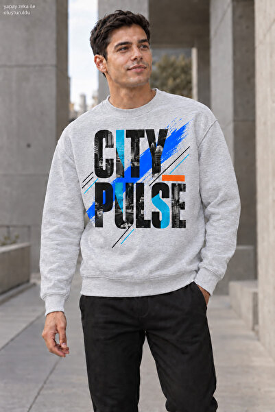 caddekombin Men's City Pulse Written Crew Neck Casual Regular Fit Sweatshirt