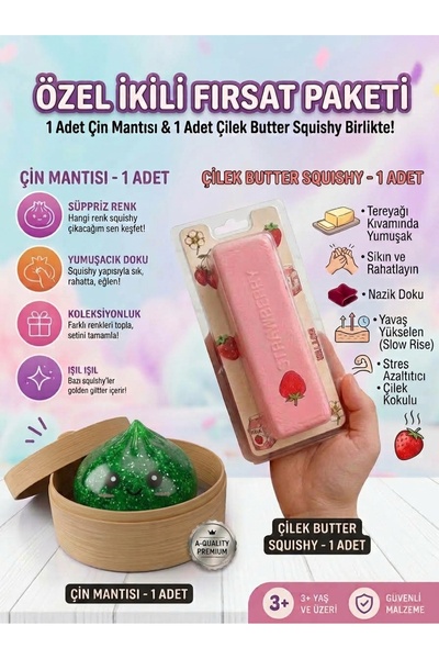 vittuc Dev Boy Renk Seçenekli Simli Çin Mantısı Squishy + Çilek Kokulu Butter...