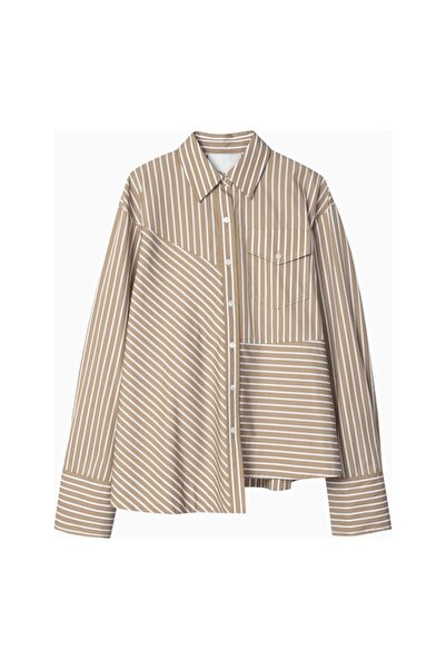 3.1 Phillip Lim قميص نسائي بتصميم شبه منحرف مخطط وغير متماثل
