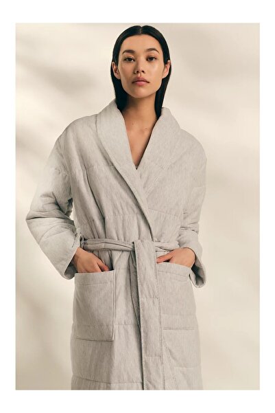 THE WHITE COMPANY رداء نسائي مبطن من القطن العضوي مع ياقة شال