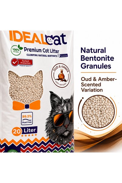 IdealCat IDEAL Cat Natural Bentonite Clumping Cat Litter, Oud & Amber, 20 L, 16.4 kg