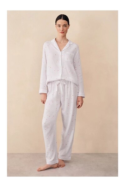 THE WHITE COMPANY Double Layer Cotton Heart Patterned Women's Pajama Set