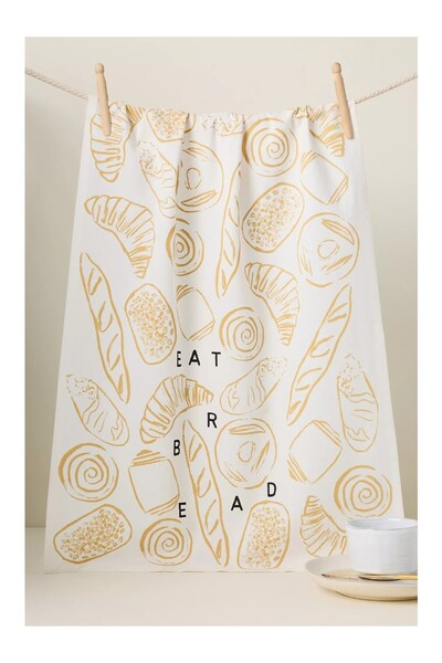 Anthropologie Phthalo Ruth Eat Bread 100% Cotton Printed Kitchen Towel