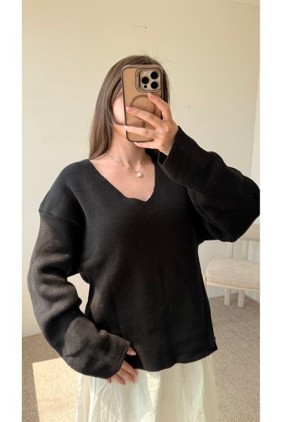 Hepsi Moda Brass Knit Oversize Knitwear Sweater - Black
