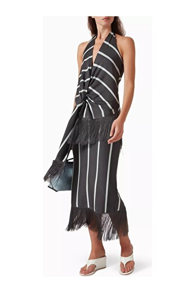 3.1 Phillip Lim تنورة نسائية من الرايون بتفاصيل شراشيب مخططة