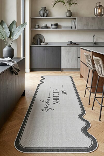 West Home Makinede Yıkanabilir Kaymaz Taban Leke Tutmaz Dijital Mutfak Halısı