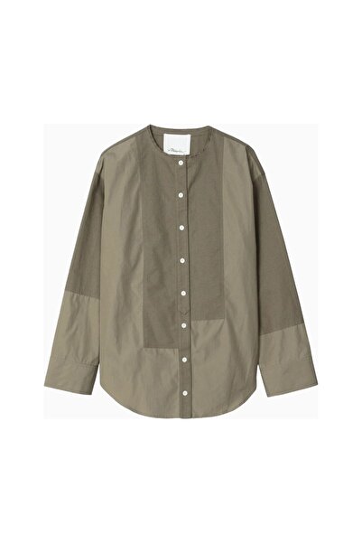 3.1 Phillip Lim قميص نسائي من مزيج قماش أكسفورد بدون ياقة، مصنوع من القطن بنس...