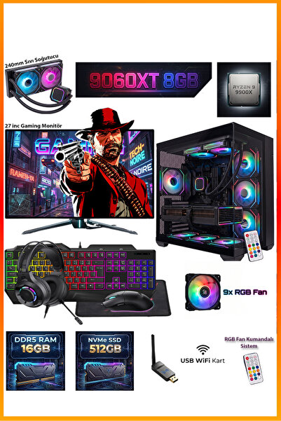 COMLOJI GA-Deluxe RX 9060 XT 8GB + Ryzen 9 9900X 16GB DDR5 512GB M.2 Sıvı Soğ...