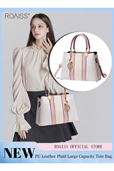 ROAISS Women Stylish Handbag with Top Handle and Exquisite Pendant, Large Cap...