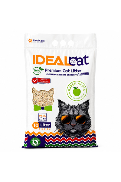 IdealCat IDEAL Cat Natural Bentonite Clumping Cat Litter, Green Apple, 10 L, ...