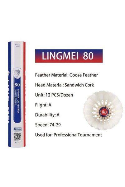 LING-MEI 80 Goose Feather Shuttlecock (White) - PACK OF 1 TUBE