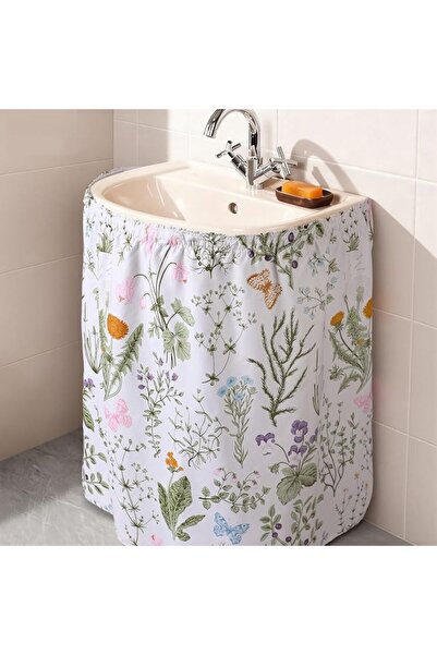 SYOSI Sink Skirt Diamond Waterproof Fabric Bathroom 55 * 32in, Self-Stick Adh...