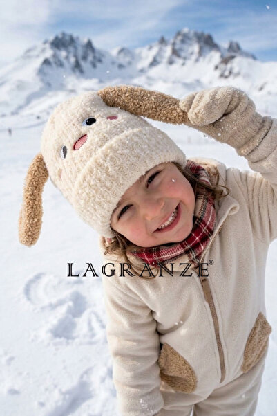 LAGRANZE قبعة بيريه مطرزة بتصميم أذن مزدوجة للفتيات من عمر 4-8 سنوات