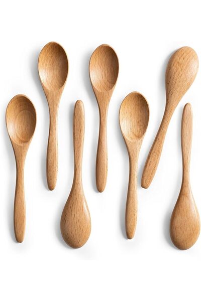 Tazweeq 7 Pcs Small Wooden Spoons,Reusable Beech Honey Spoons,Kitchen Utensils