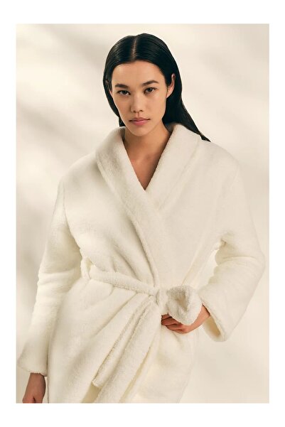 THE WHITE COMPANY رداء حمام نسائي من القطيفة فائق النعومة مع ياقة شال