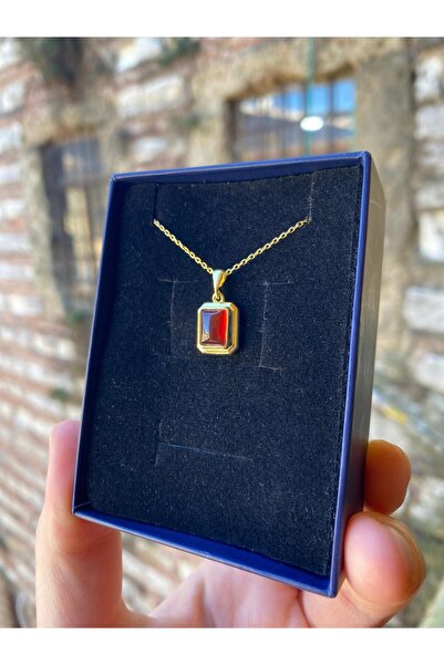 By Atölye Akik Dörtgen (Octagon) Gümüş Gold Kolye