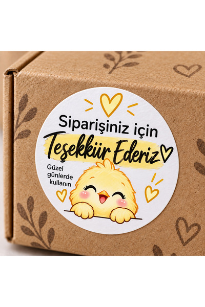 Avrupa Tedarik Siparişiniz İçin Teşekkür Ederiz Civciv Sticker 4x4 cm Yuvarlak Etiket 48 Adet – Güzel Günlerde Kullanın Paketleme Etiketi