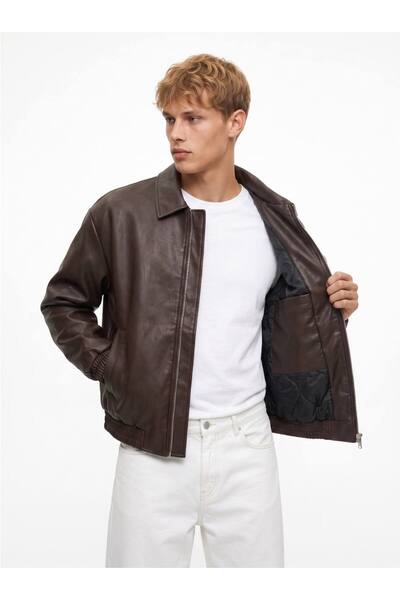 ziqsaq Men's Quilted Oversize Vintage Leather Coat