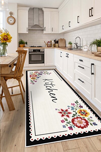 West Home Makinede Yıkanabilir Kaymaz Taban Leke Tutmaz Dijital Mutfak Halısı